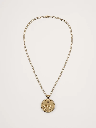 Wanderlust Wildflower Pendant Coin with Chain by Jane Win