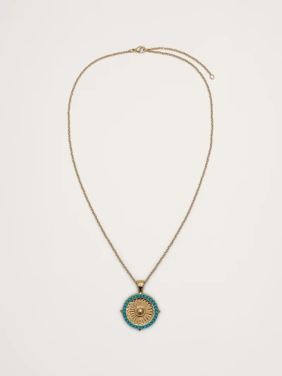 Wanderlust Sunflower Small Embellished Coin with Chain by Jane Win