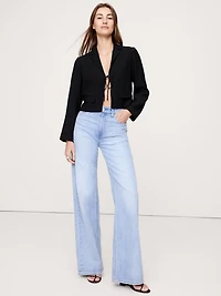 Crinkle Tie-Front Cropped Blazer