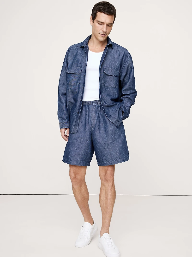 Cotton-Hemp Chambray Pull-On Short