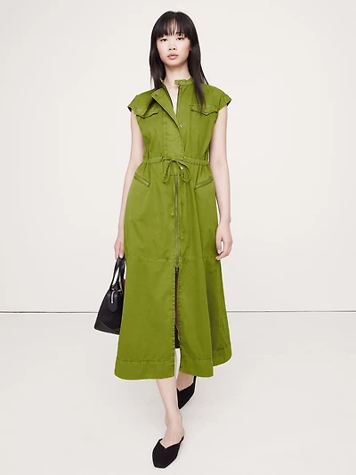 COTTON TWILL UTILITY LONG MIDI DRESS