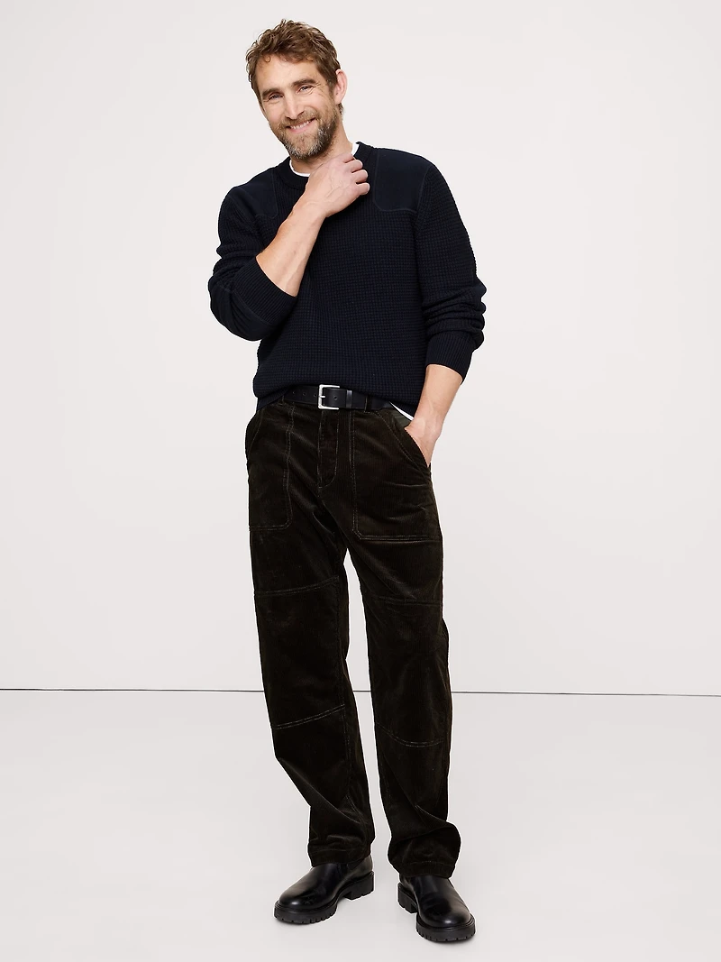 Cotton-Merino Waffle Patch Sweater