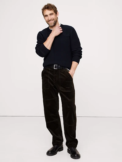 Cotton-Merino Waffle Patch Sweater