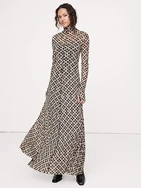 Long-Sleeve Mesh Maxi Dress