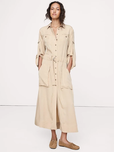 DRAPEY UTILITY SHIRT DRESS