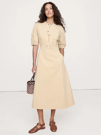 STRETCH-COTTON TWILL UTILITY MIDI DRESS
