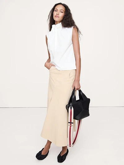 COTTON POPLIN CINCH-NECK TOP
