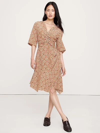 MATTE SILK RUCHED-FRONT DRESS