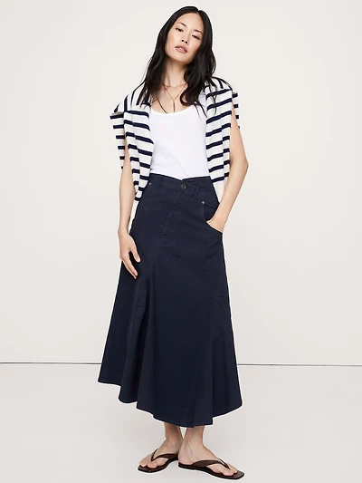 CROSSOVER STRETCH-COTTON LONG-MIDI SKIRT