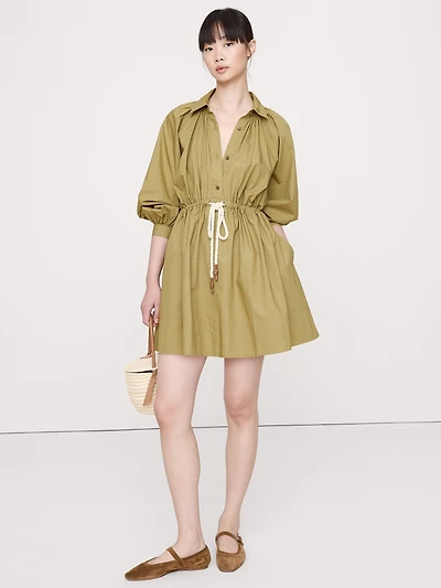 Cotton Poplin Mini Shirtdress