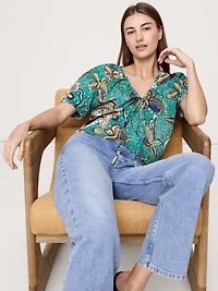 Cotton Tie-Front V-Neck Top