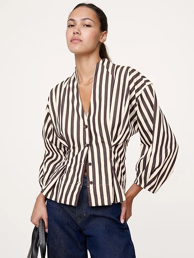 Cotton Poplin Cinched-Waist Shirt