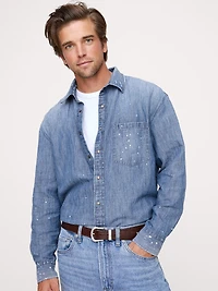 Relaxed-Fit Paint Splatter Cotton-Hemp Chambray Shirt