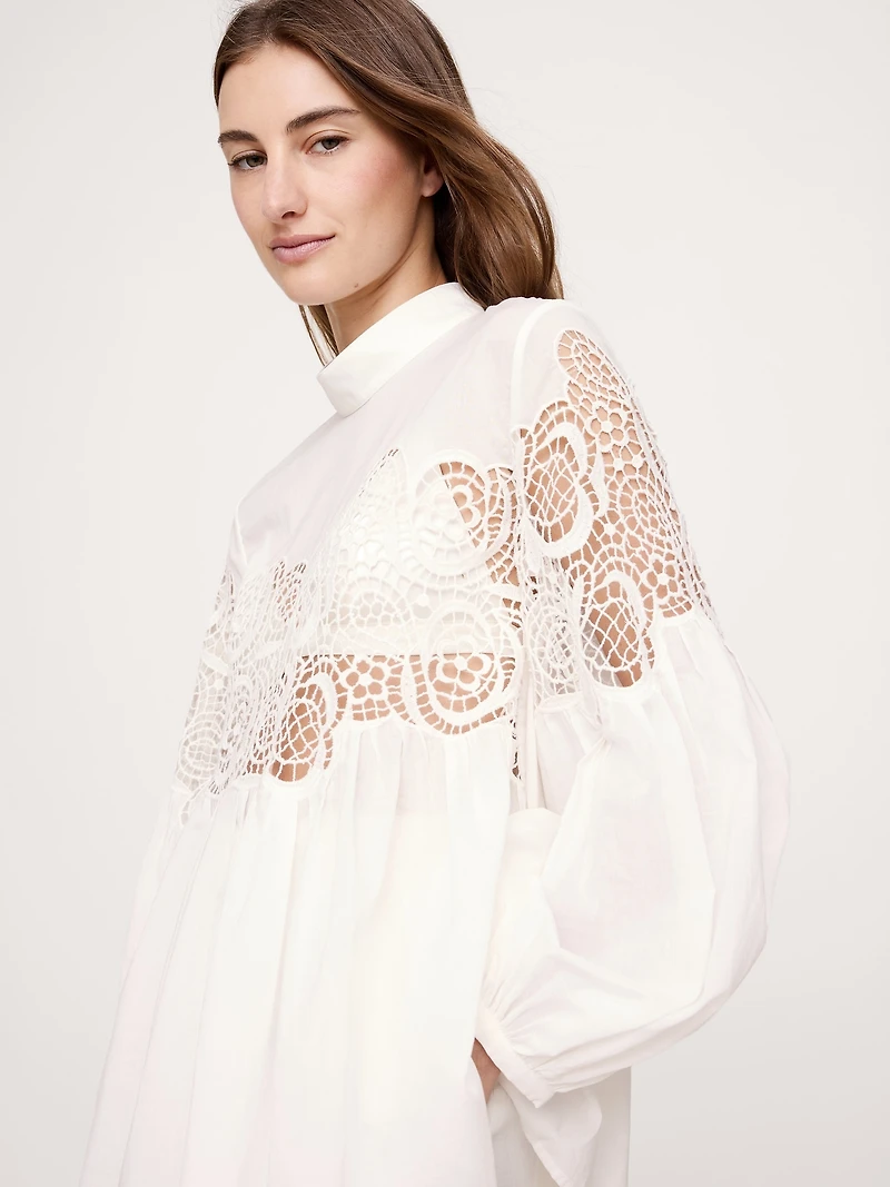 Cotton & Lace Mock-Neck Top