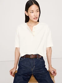 Waffle-Knit Cropped Henley