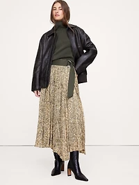 Pleated Lurex Stripe Midi Skirt