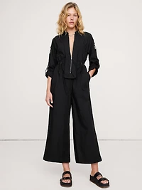 Cotton Poplin Zip Utility Cropped Jumpsuit
