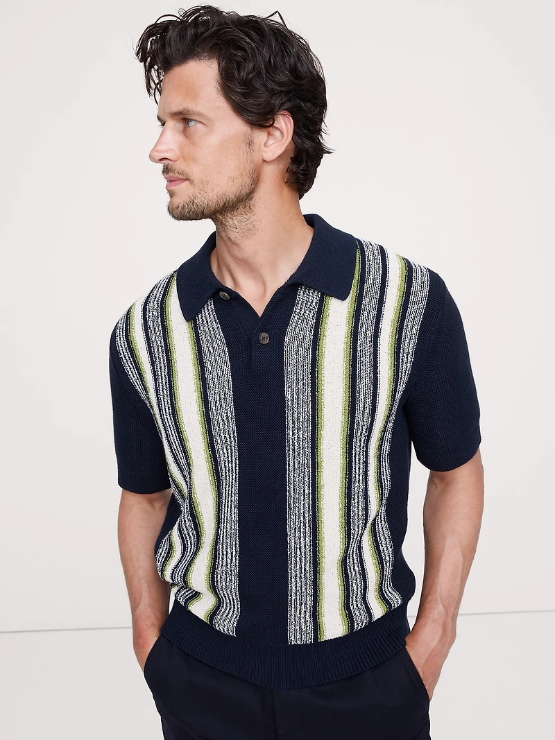 Bouclé Stripe Sweater Polo Shirt