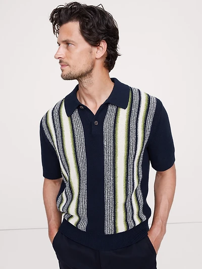 Bouclé Stripe Sweater Polo Shirt