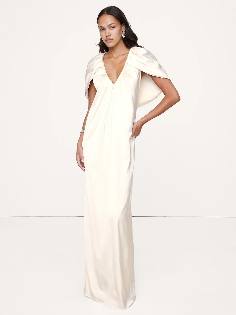 Stretch-Satin Cape Maxi Dress