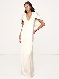 Stretch-Satin Cape Maxi Dress
