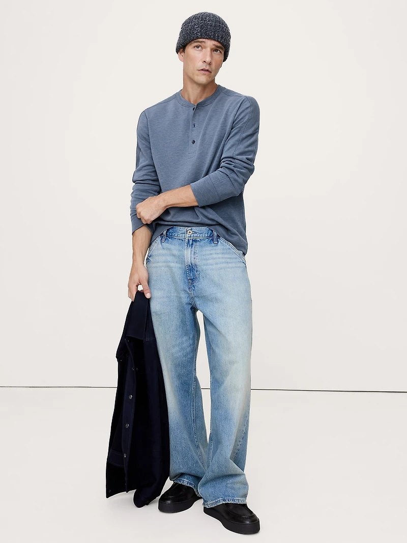 Slub Double-Knit Henley T-Shirt