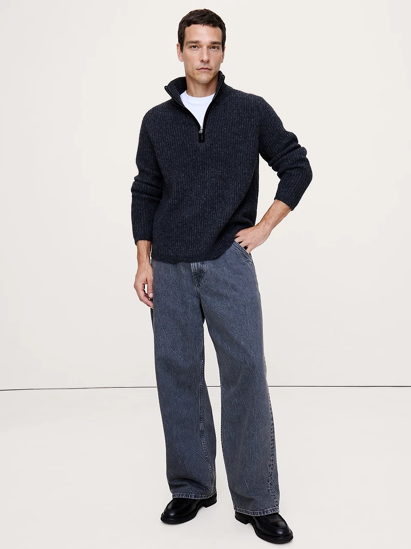 Alpaca-Wool Blend Half-Zip Sweater