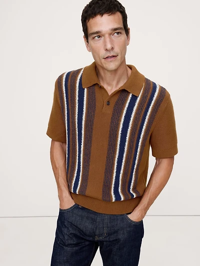 Bouclé Stripe Sweater Polo Shirt