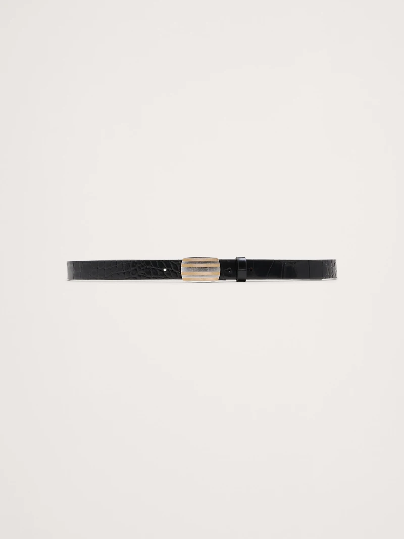 Embossed Leather Plaque-Buckle Belt