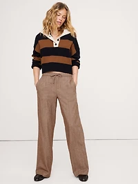 Wide-Leg Flannel Drawstring Pull-On Pant