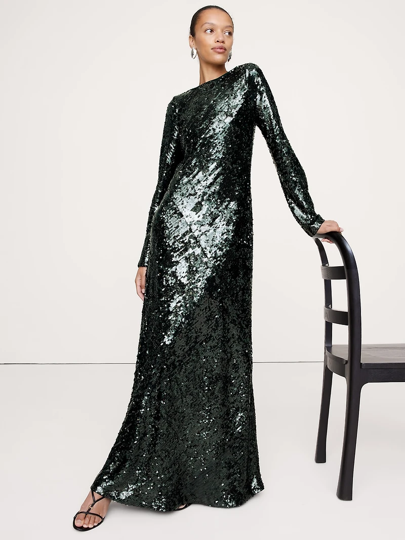Bias-Cut Sequin Maxi Dress