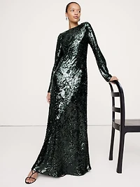 Bias-Cut Sequin Maxi Dress