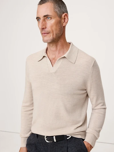 Merino Johnny-Collar Sweater Polo Shirt
