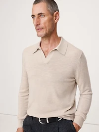 Merino Johnny-Collar Sweater Polo Shirt