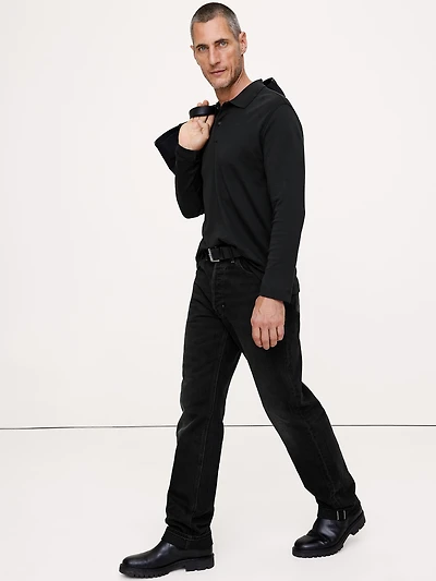 Luxury-Touch Long-Sleeve Polo Shirt