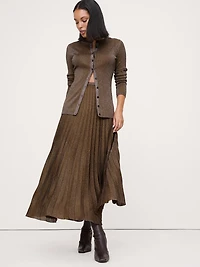 Pleated Metallic Sweater Skirt
