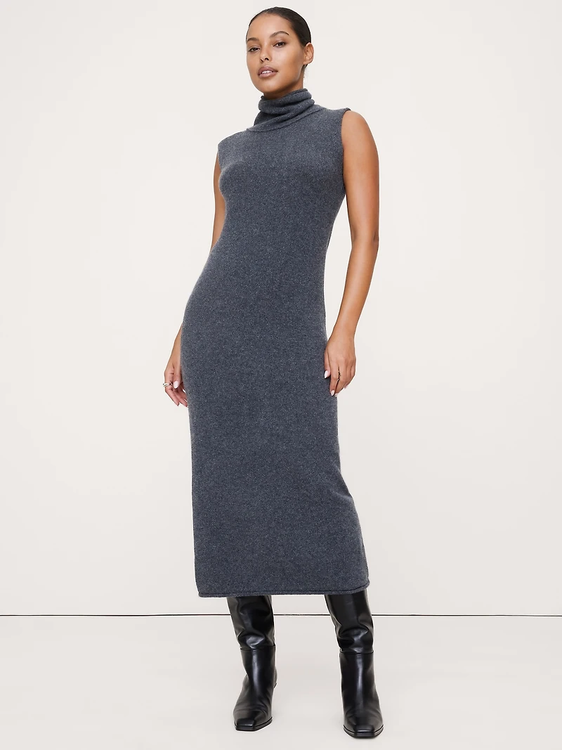 Lightweight Cashmere Turtleneck Midi Dress