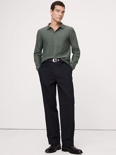 Herringbone Cotton Long-Sleeve Polo Shirt