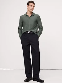 Herringbone Cotton Long-Sleeve Polo Shirt