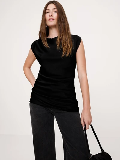 Hammered Satin Draped Top