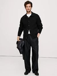 Bouclé Ribbed Polo Shirt Cardigan