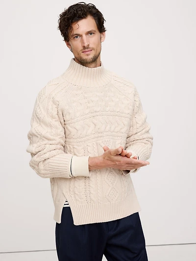 Merino-Cotton Cable-Knit Sweater