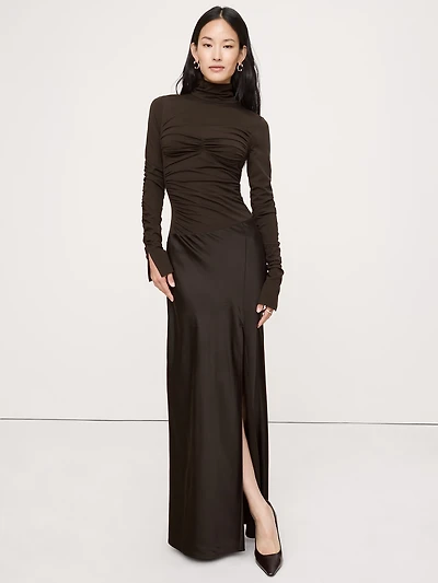 Jersey & Stretch-Satin Ruched Maxi Dress