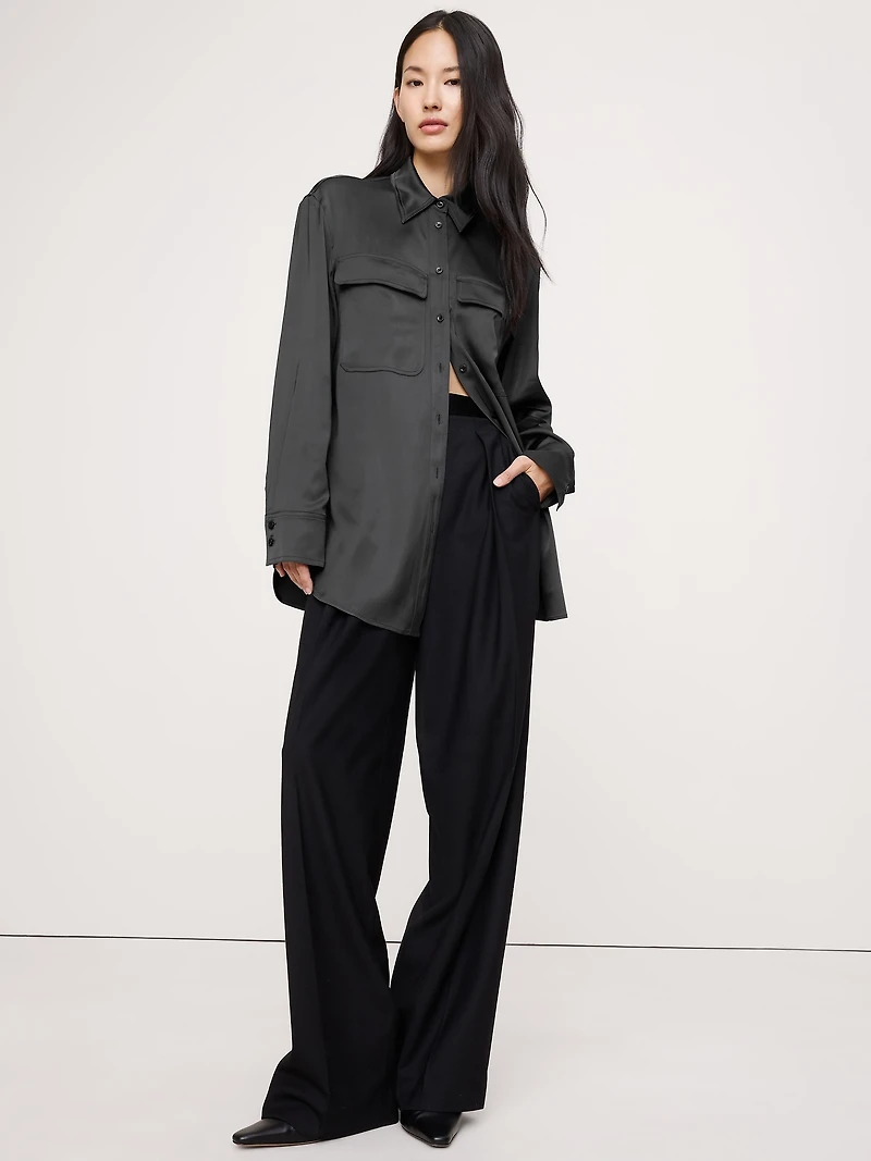 Stretch-Satin Utility Shirt