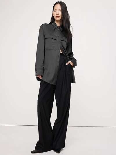 Stretch-Satin Utility Shirt