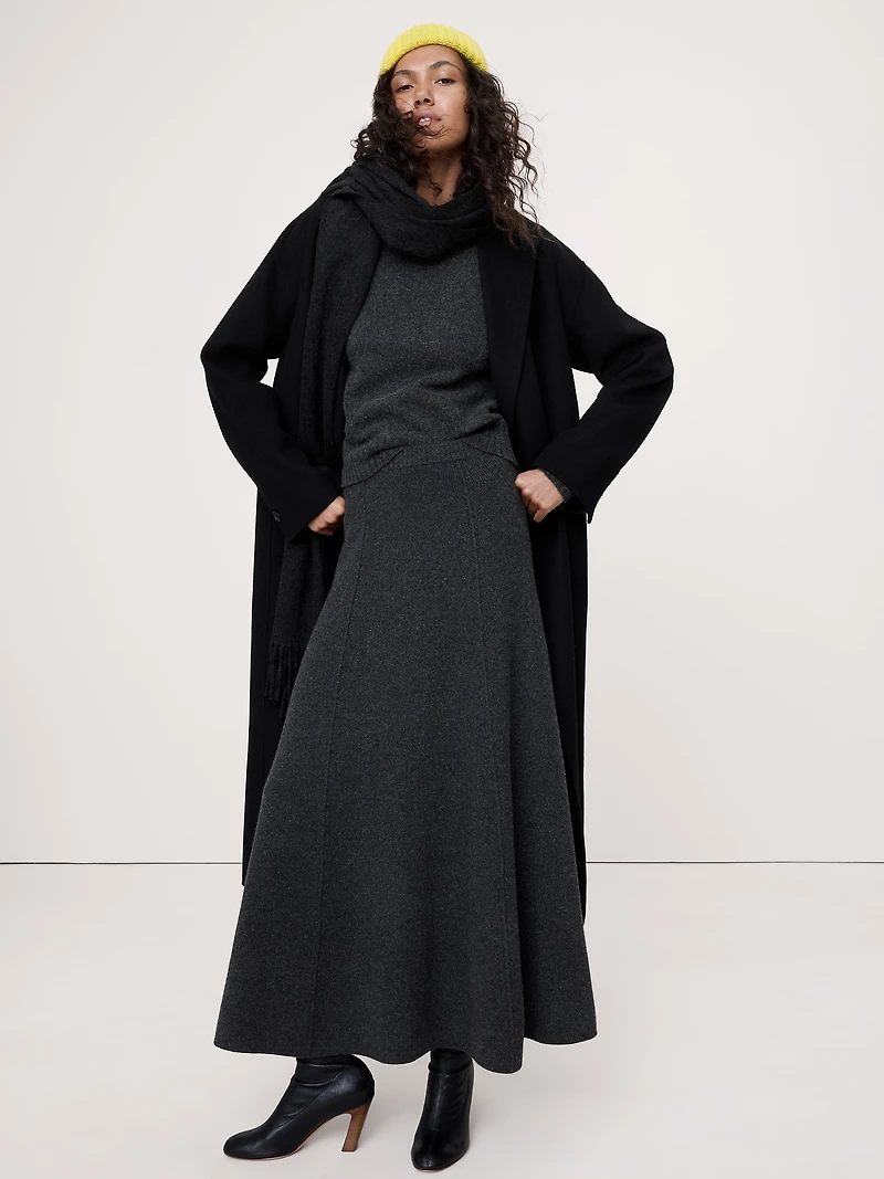 Merino-Cotton Midi Sweater Skirt