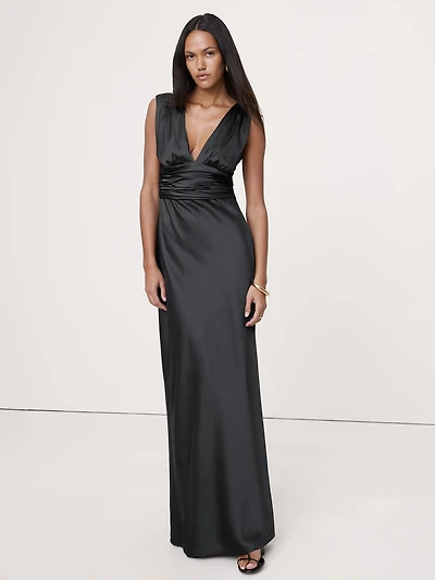 Stretch-Satin Twisted Open-Back Maxi Dress