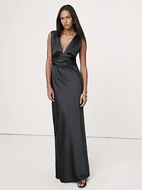 Stretch-Satin Twisted Open-Back Maxi Dress
