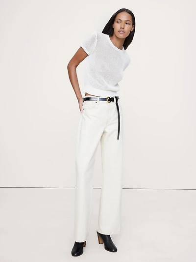 Fitted Linen Short-Sleeve Sweater