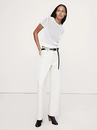 Fitted Linen Short-Sleeve Sweater